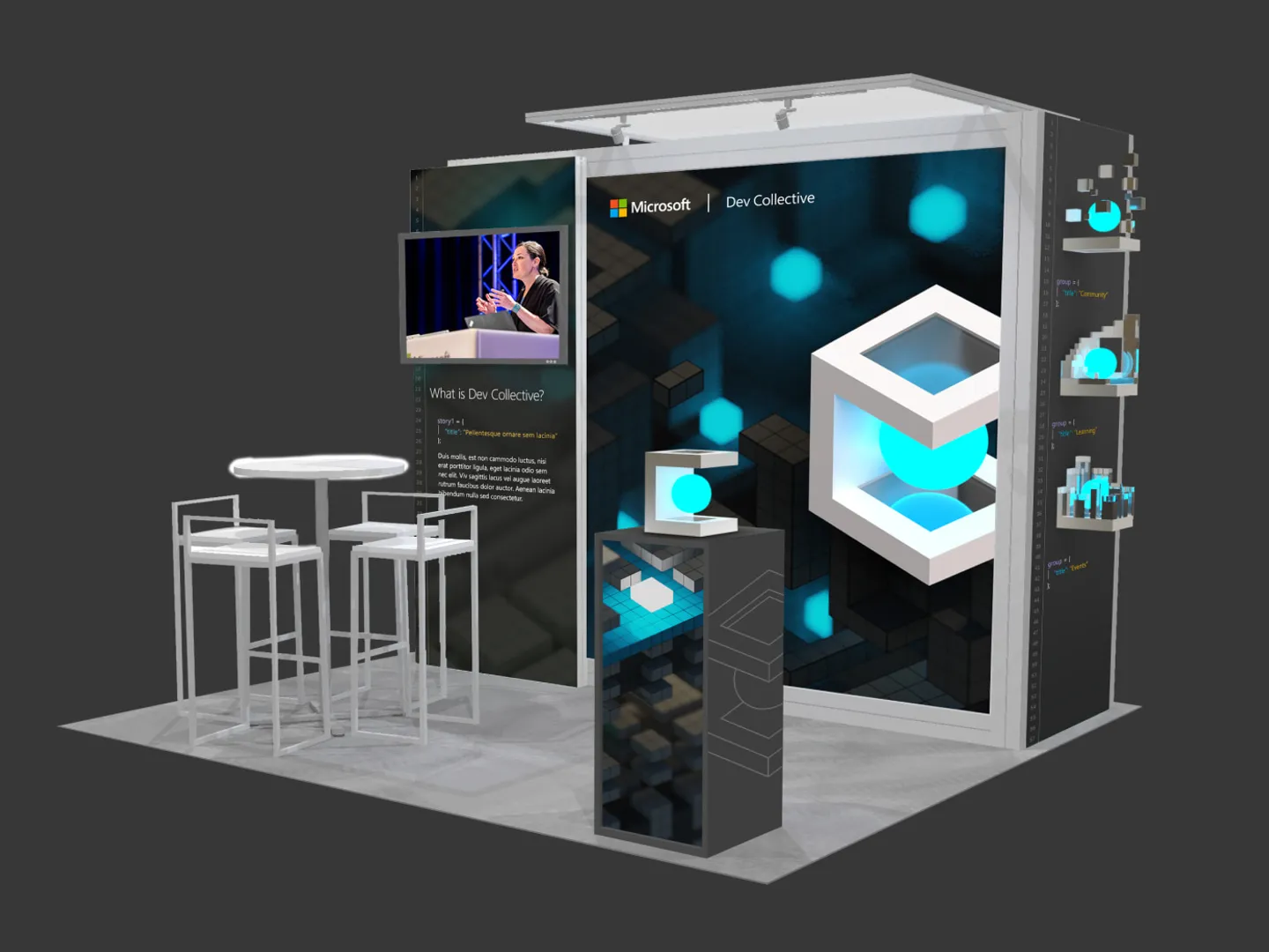 Image of a booth design with Dev Collective branding