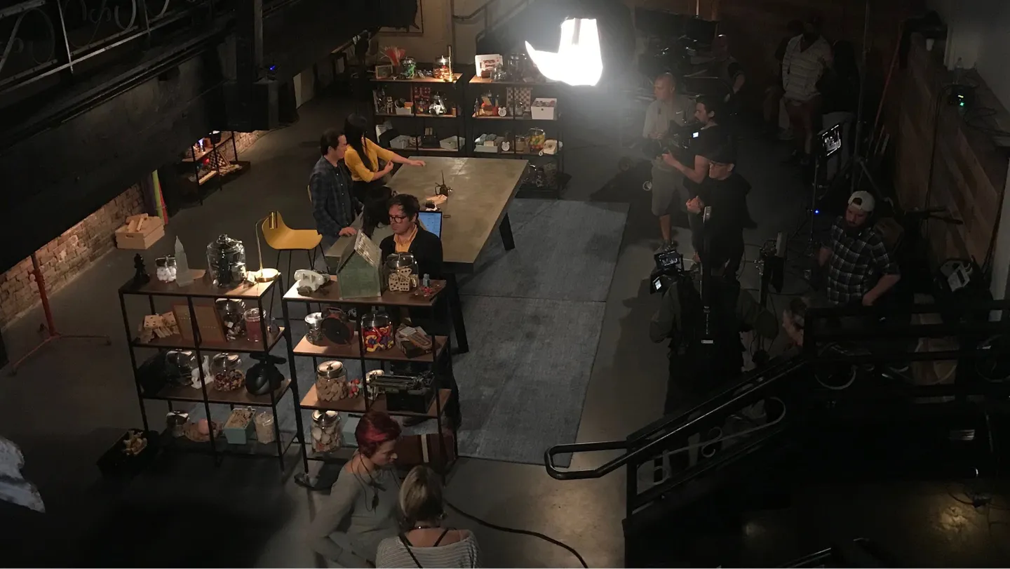 Behind-the-scenes photo of the set during production