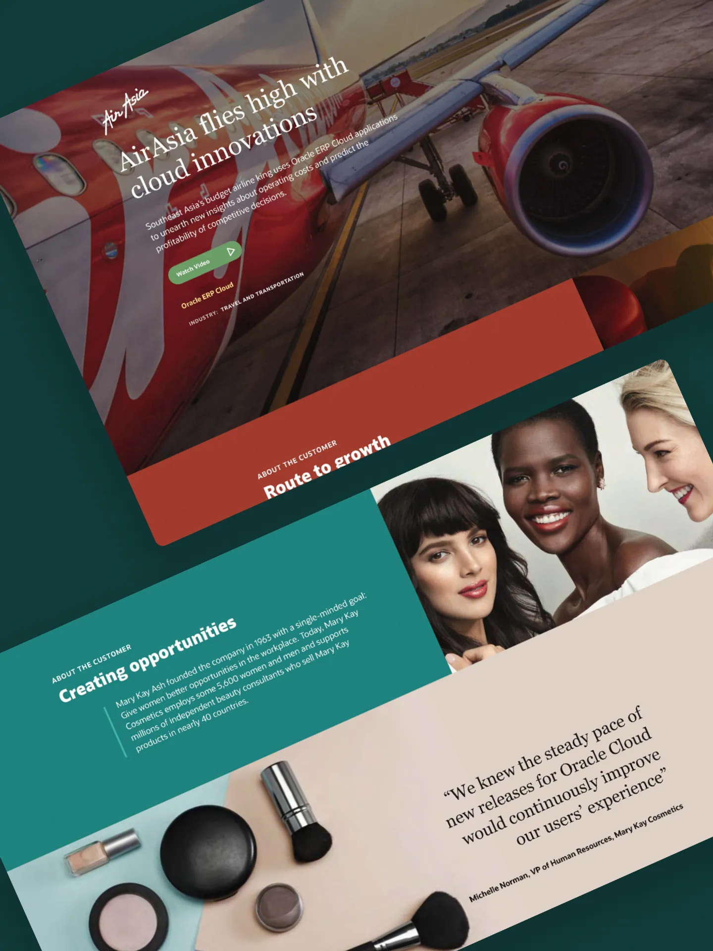 Composite image showing branded illustrations of patterns and colors on web page designs