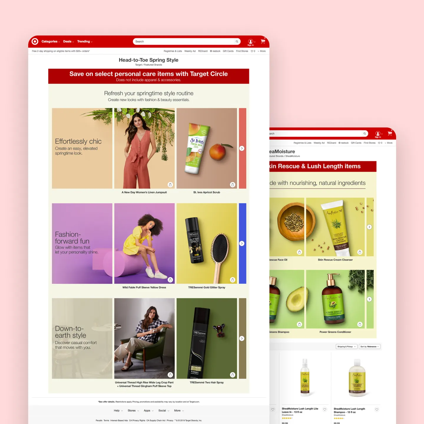 Composite image of web page designs created for Target