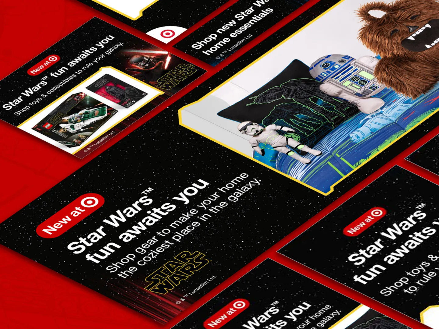 Composite images of display ads and placements featuring Star Wars products
