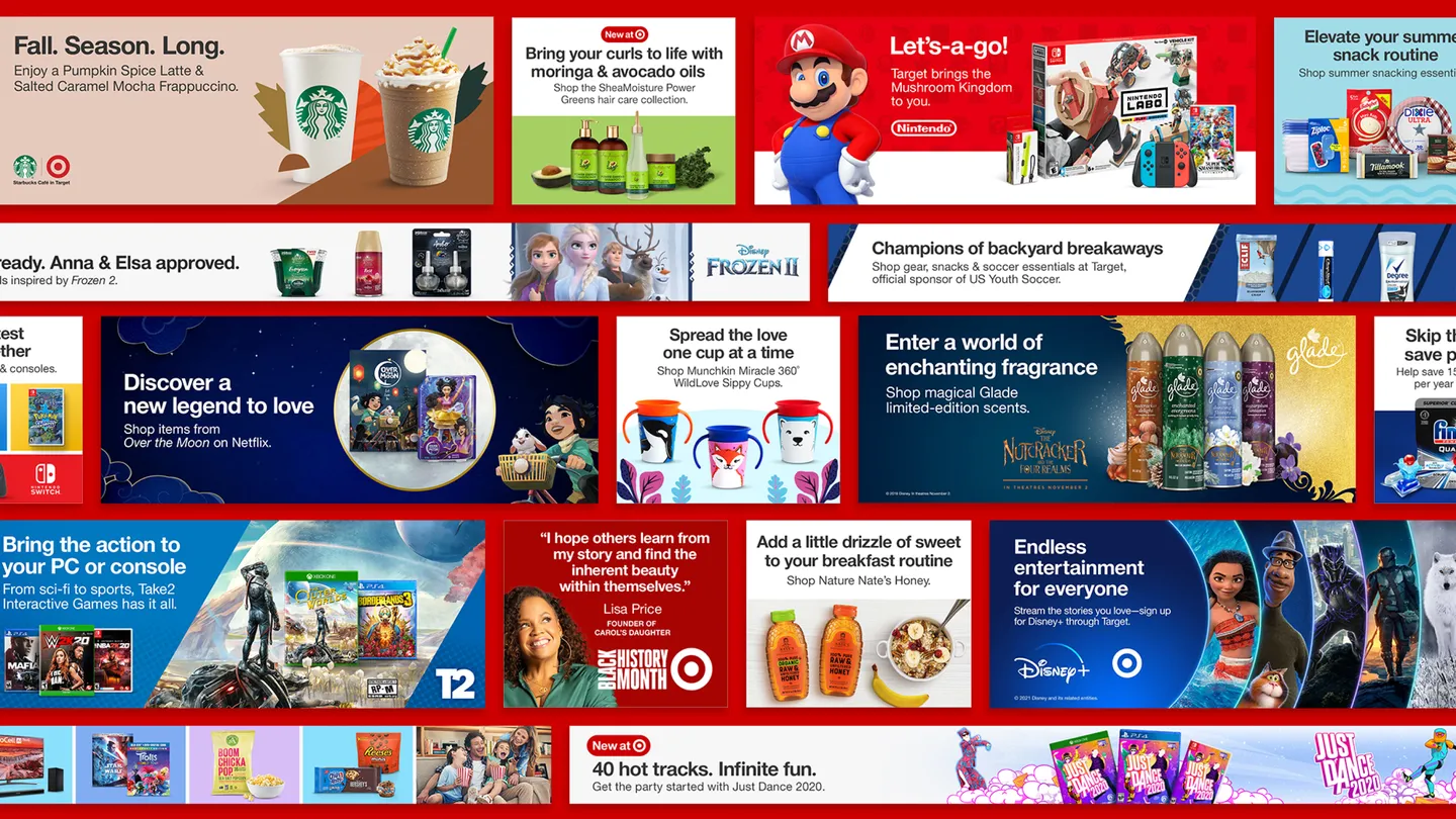 Composite image of display ads and placements on the Target website