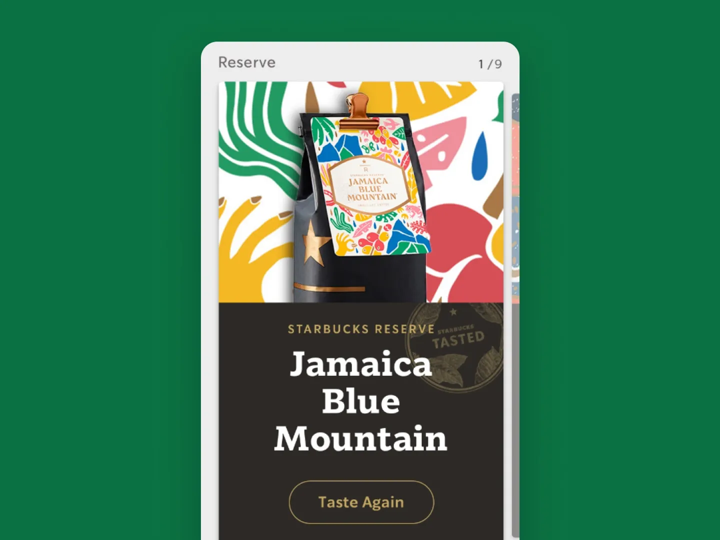 Image of an app screen showing a coffee name and branding
