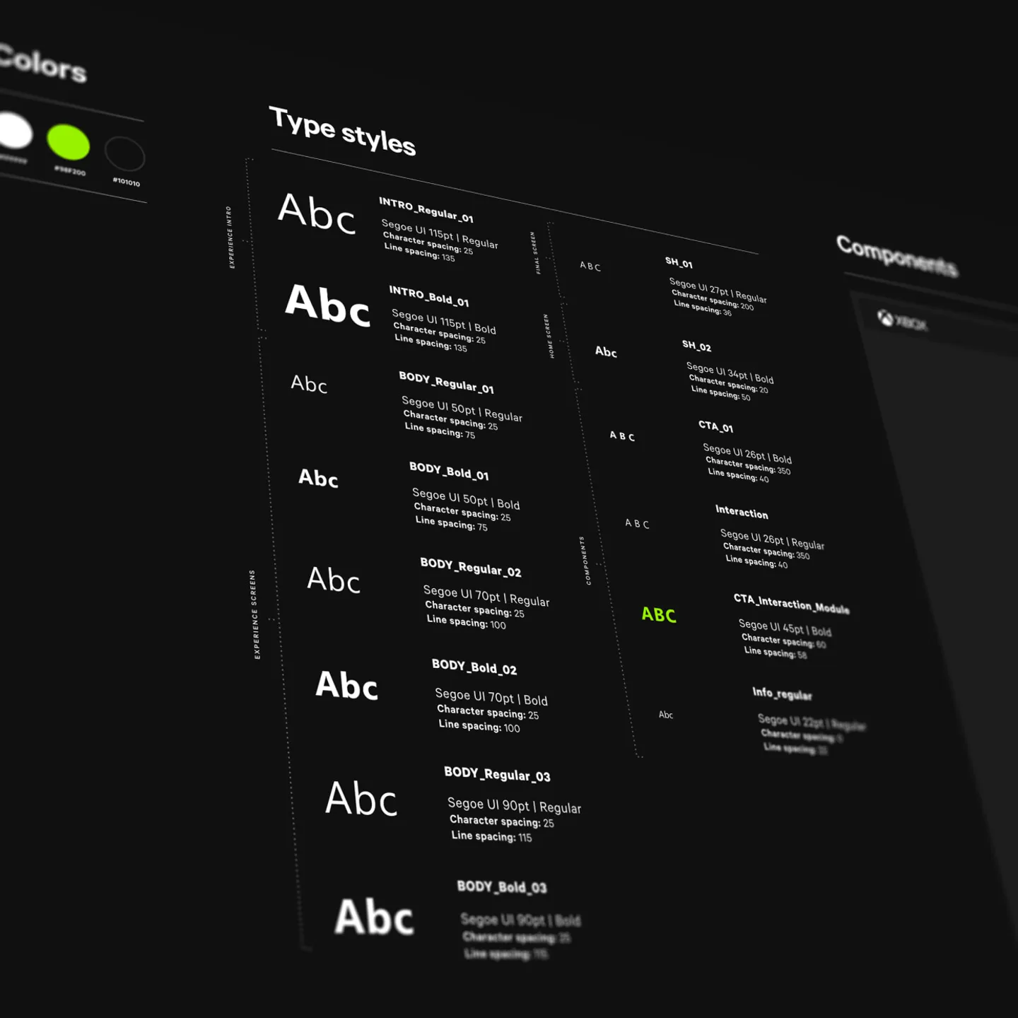 Close up image of the typography style guide for the project