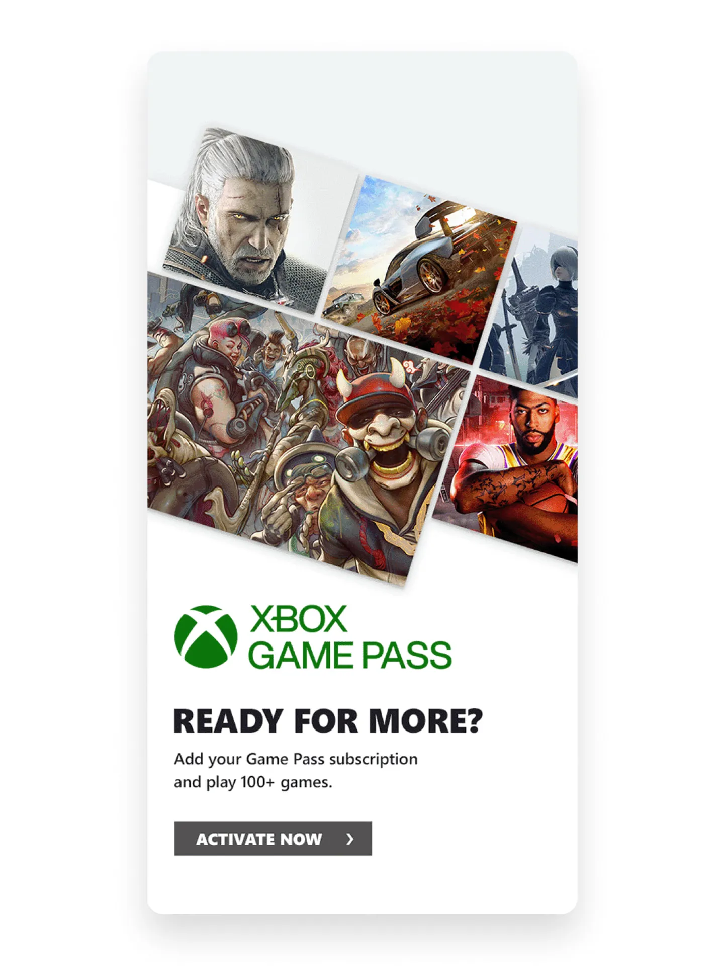 Email content section featuring Xbox Game Pass