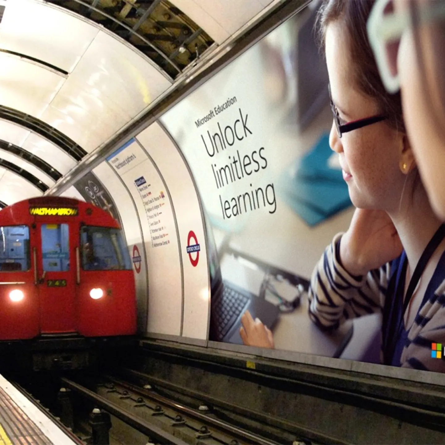 Photo of a Microsoft Education billboard in the London Tube