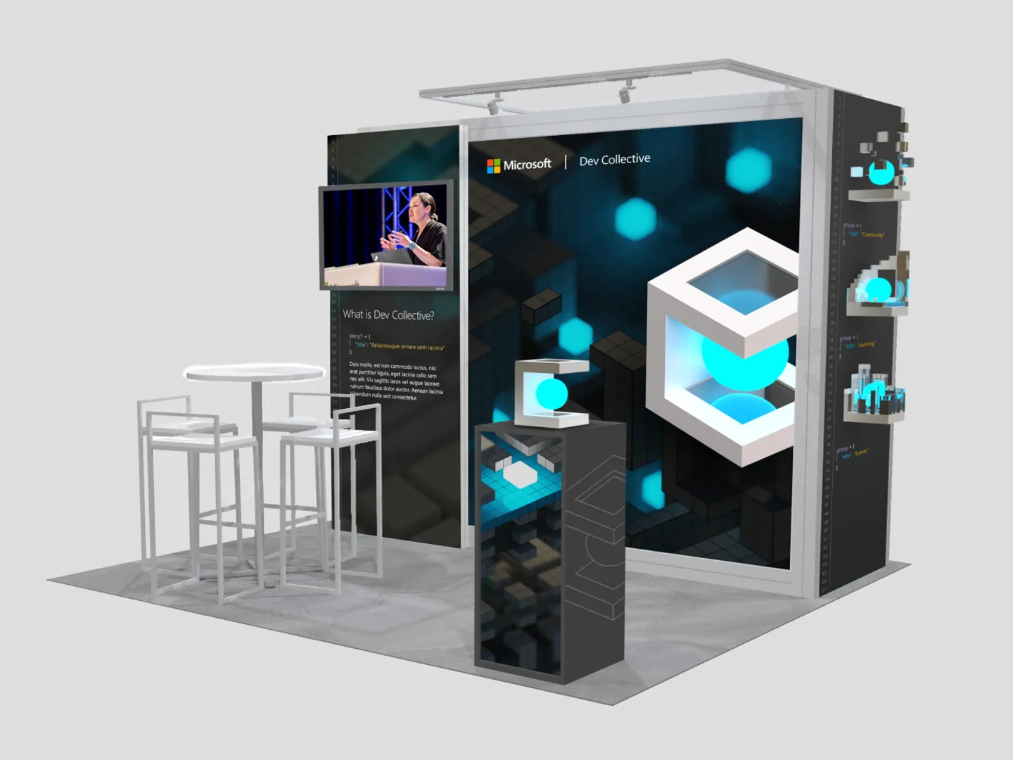 Booth design featuring Dev Collective branding and visuals