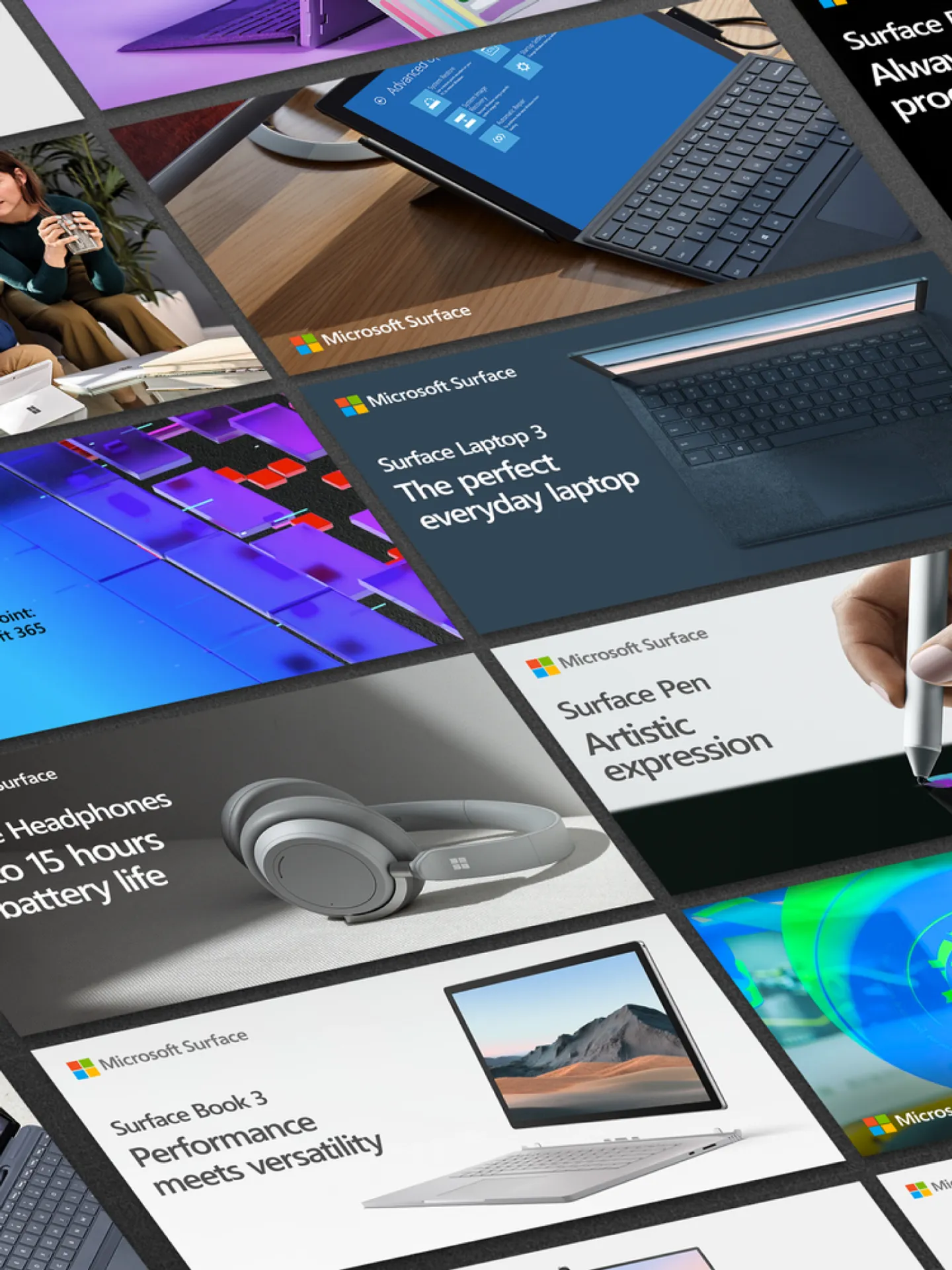 Composite image of campaign work done for Microsoft Surface