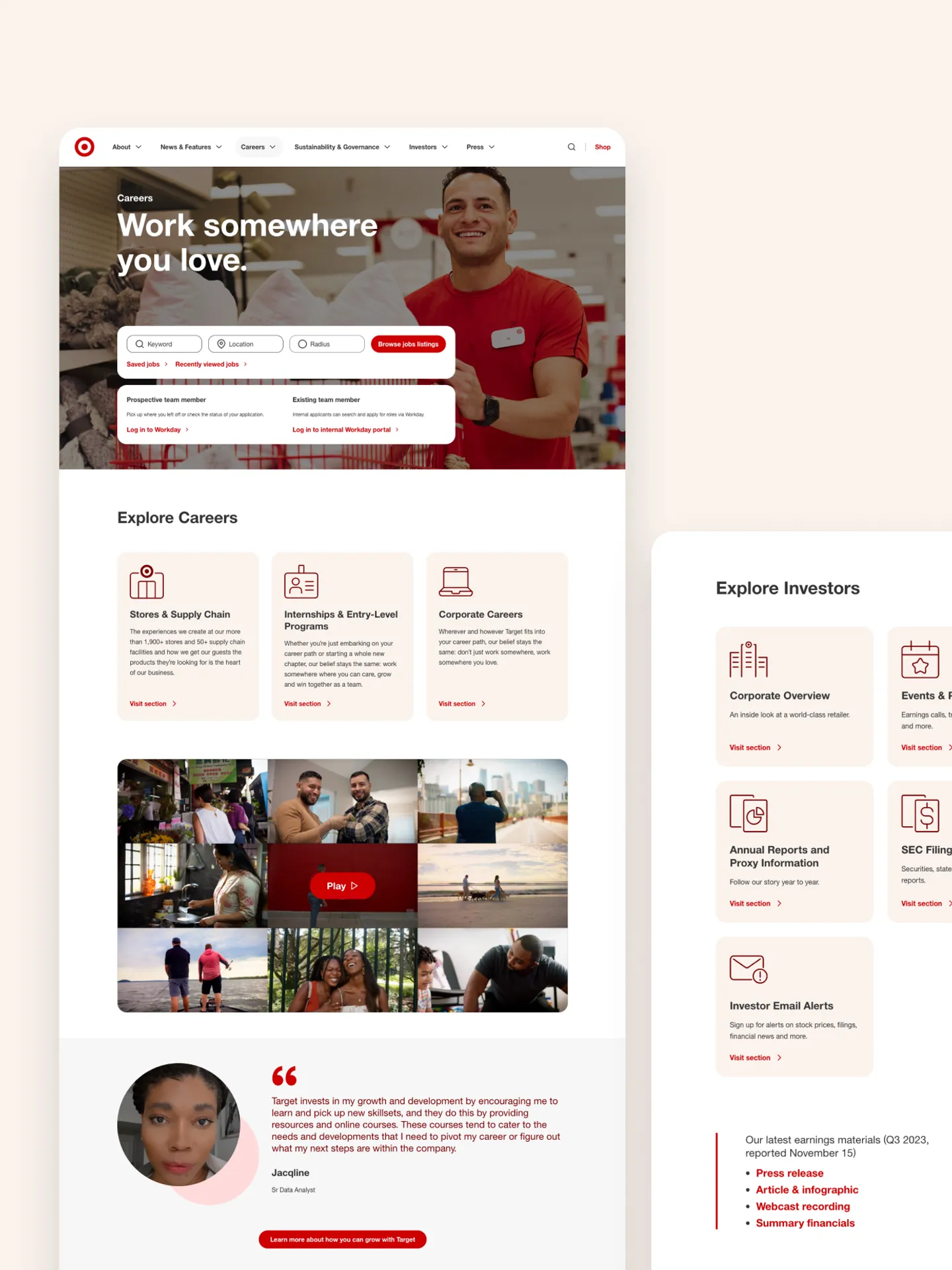Composite image of page designs for the Target corporate website