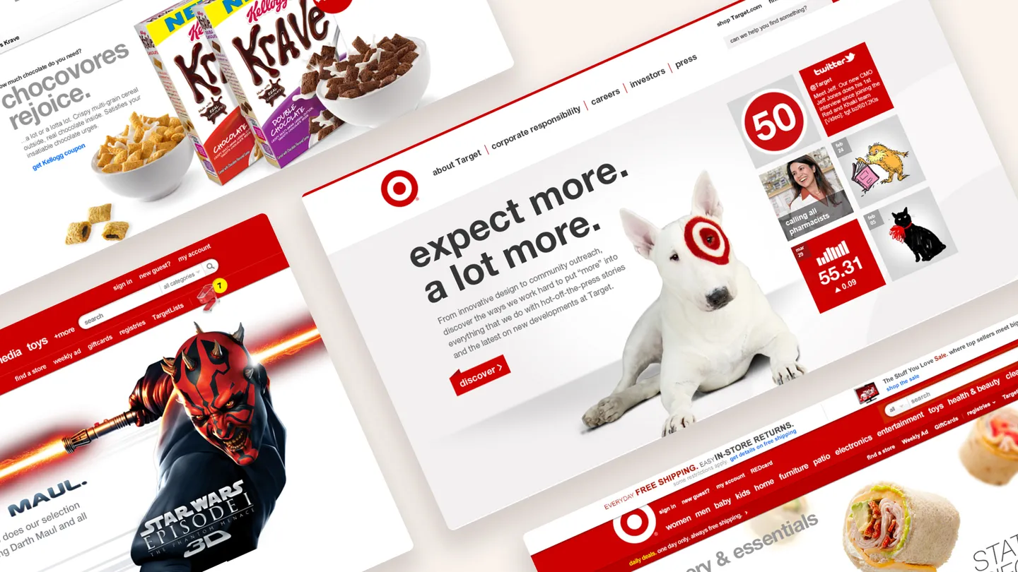 Composite image of website design, display ads, and site placements created for Target