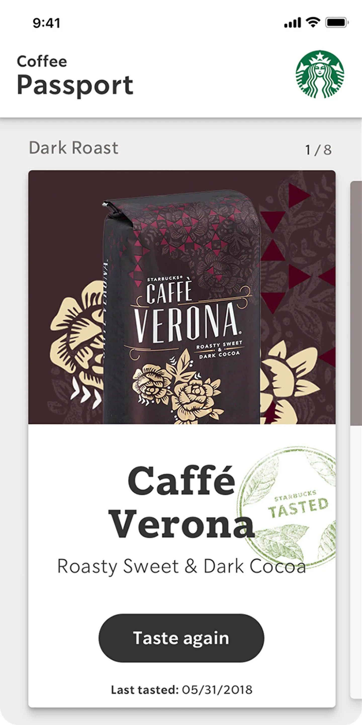 Mobile screen showing coffee packaging